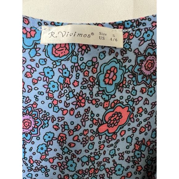 R.Vivimos Women Long Sleeve Floral Print V Neck Tassel Bohemian Midi Dress S 4/6 - Picture 4 of 5